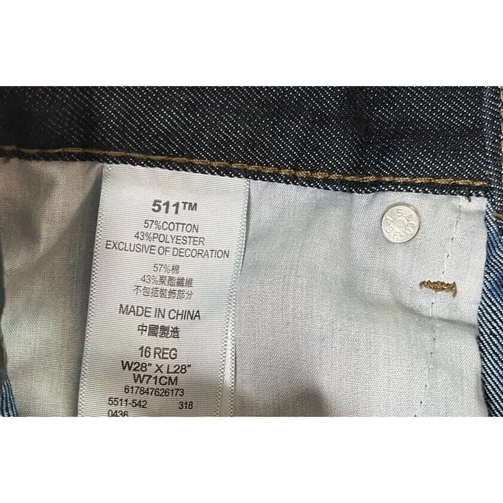 Levi's 511 Slim Fit Dark‎ Wash Blue Jeans Boys Size 28X28 16 Reg